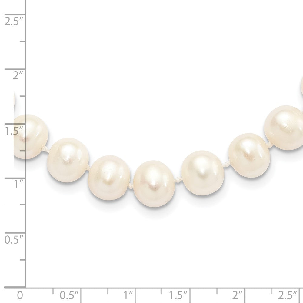 Sterling Silver Rhodium-plated 9- White Near-Round Freshwater Cultured Pearl Necklace