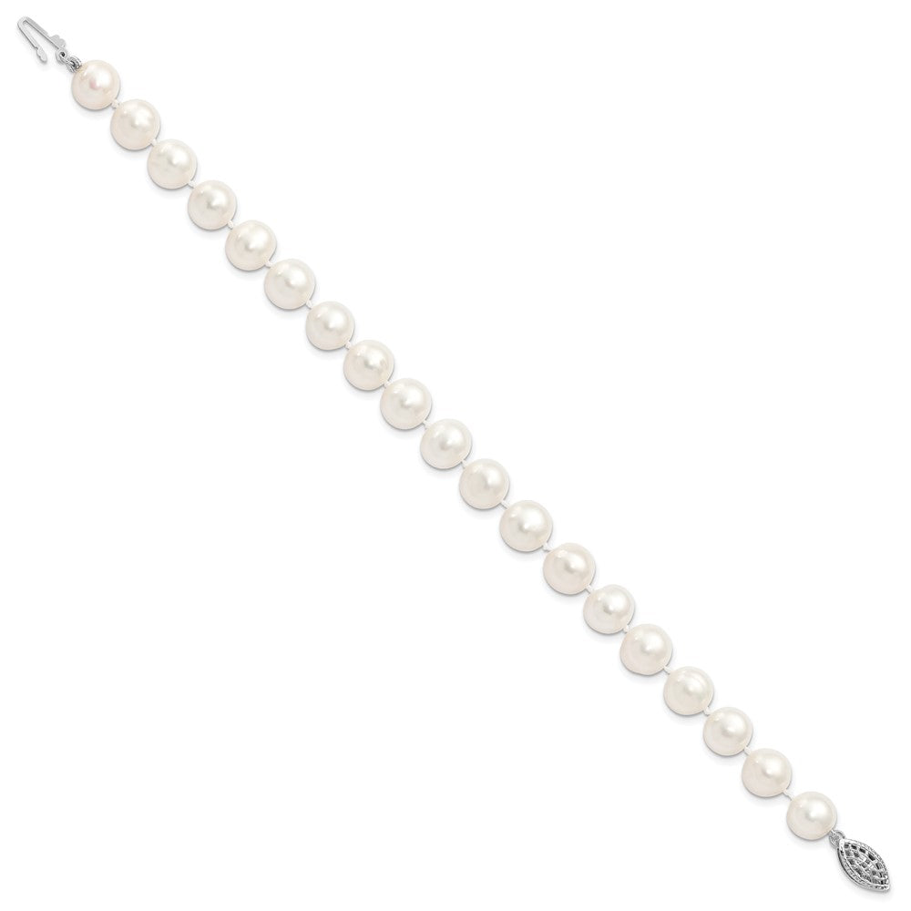 Sterling Silver Rhodium-plated 9- White Near-Round Freshwater Cultured Pearl Bracelet