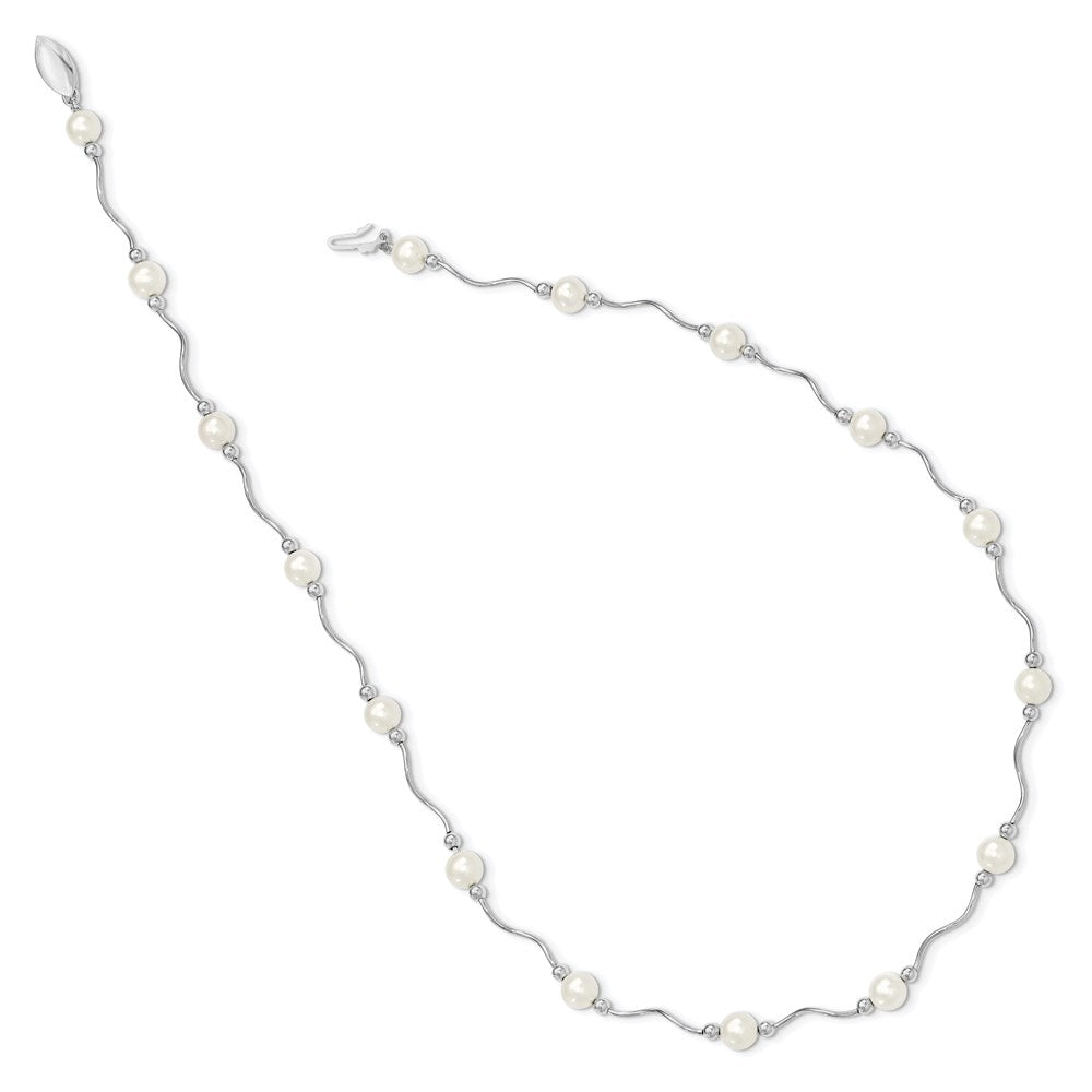 Sterling Silver Rhodium-plated 6- White Near-Round Freshwater Cultured Pearl 18-Station Necklace