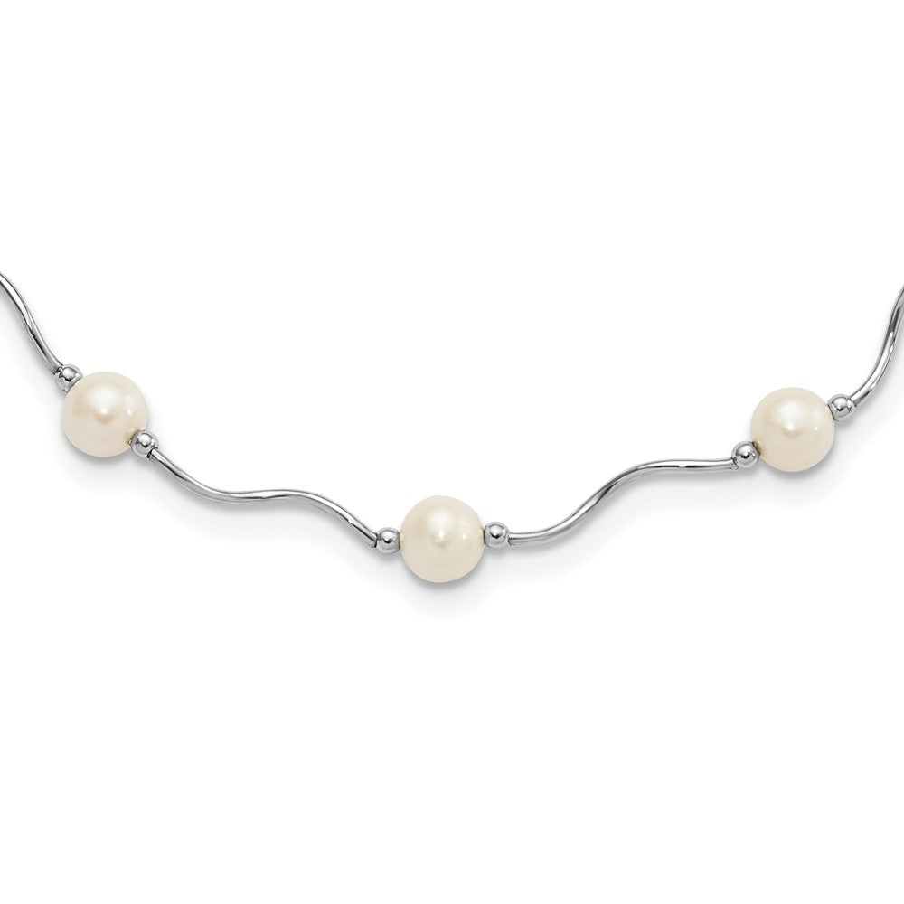 Sterling Silver Rhodium-plated 6- White Near-Round Freshwater Cultured Pearl 18-Station Necklace