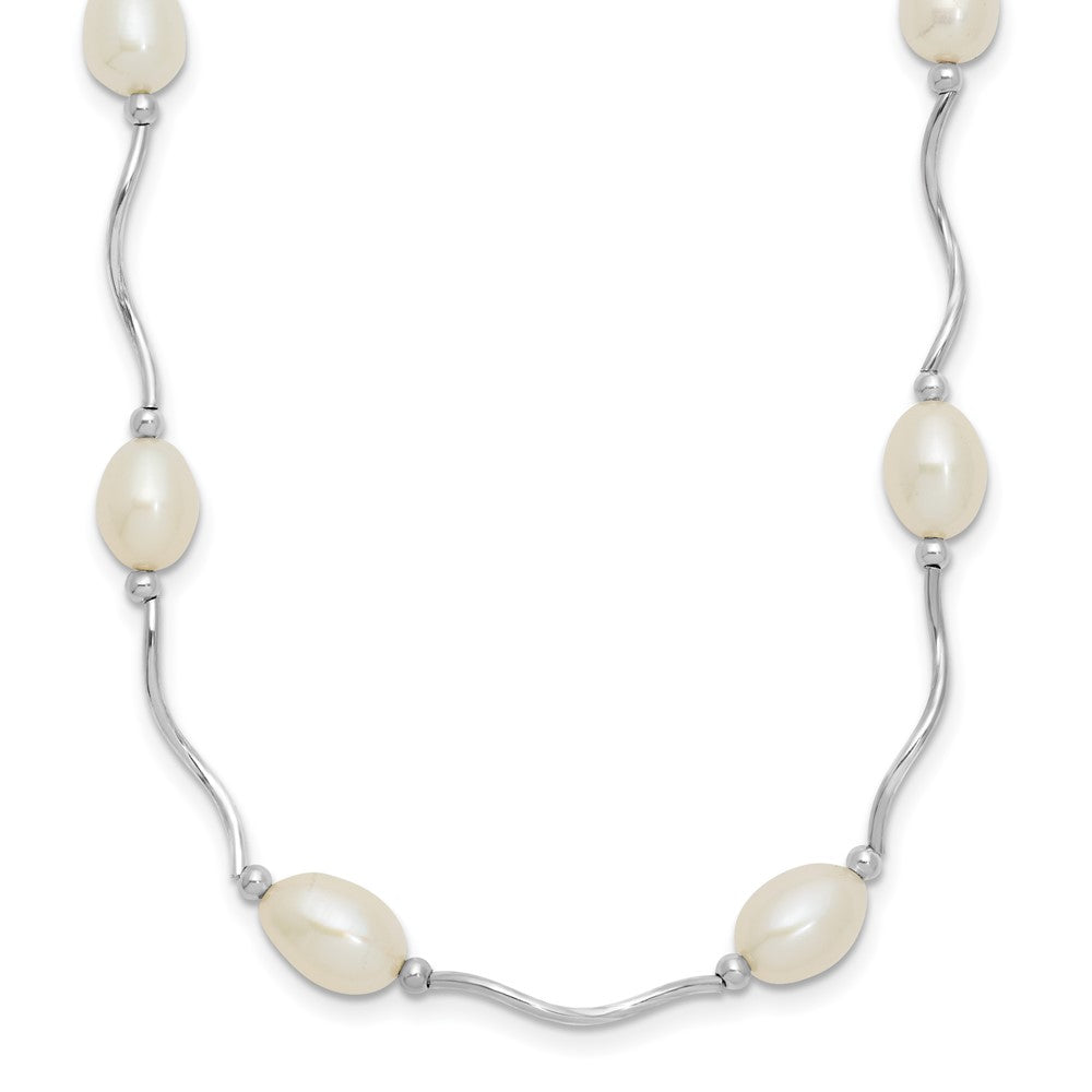 Sterling Silver Rhodium-plated 6- White Rice Freshwater Cultured Pearl 16-Station Necklace