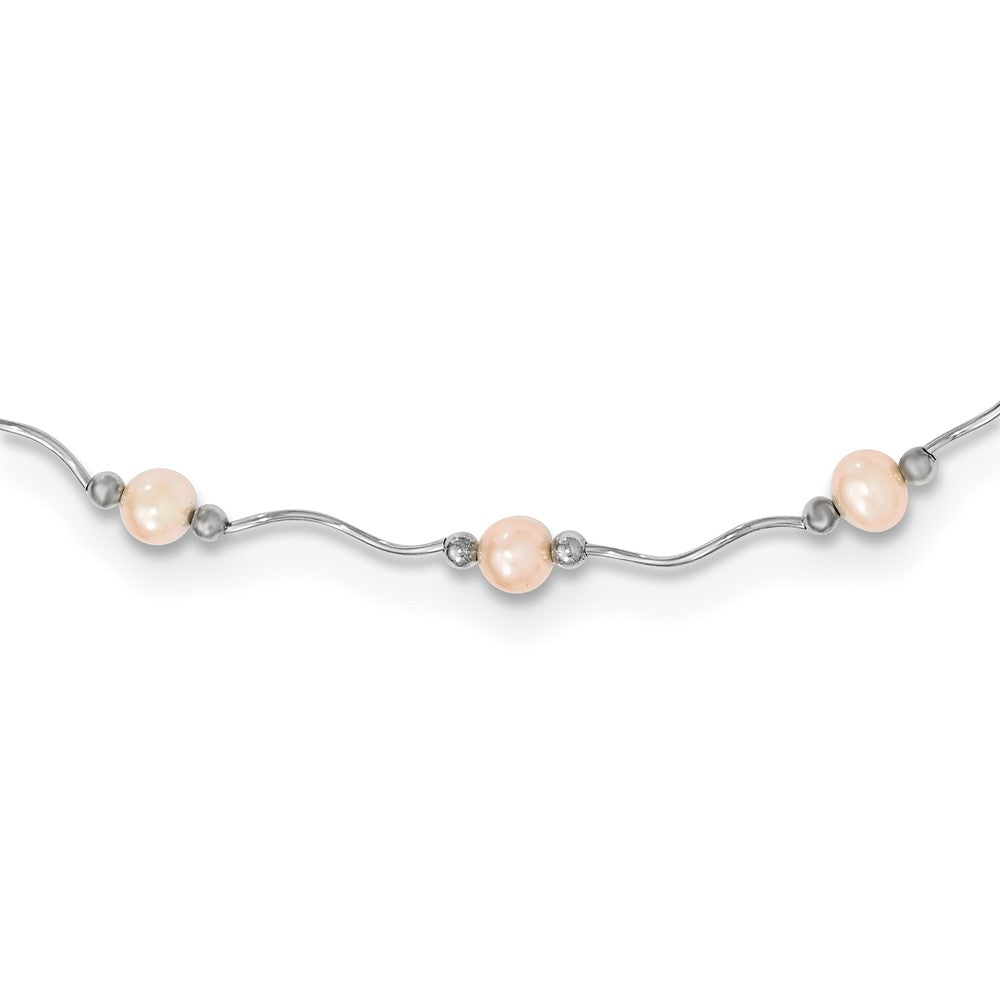 Sterling Silver Rhodium-plated 6- Pink Near-Round Freshwater Cultured Pearl 18-Station Necklace