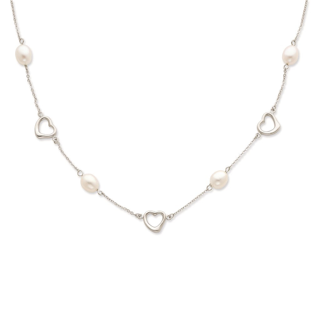 Sterling Silver Rhodium 7- White FWC Pearl w/ ext. Necklace