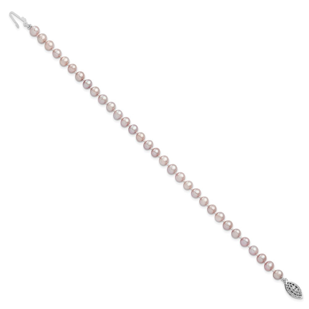Sterling Silver Rhodium-plated 5- Purple Near-Round Freshwater Cultured Pearl Bracelet