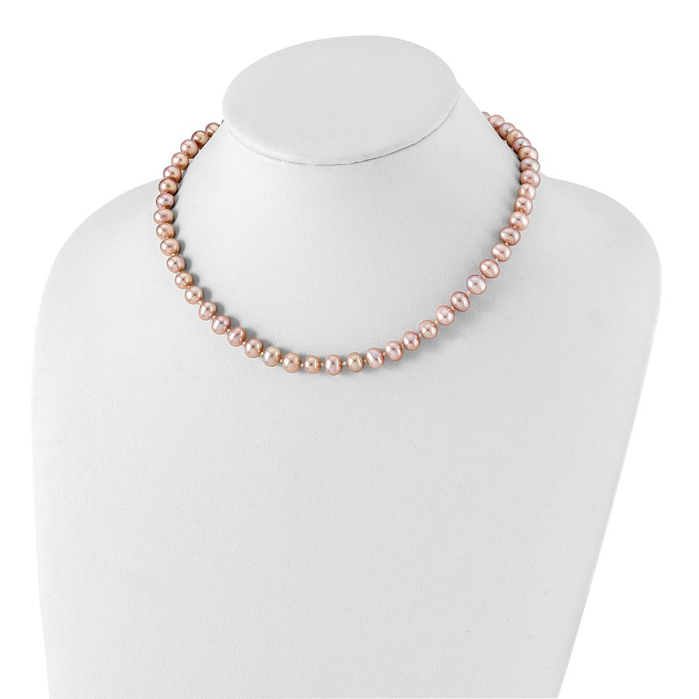 Sterling Silver Rhodium-plated 7- Purple Near-Round Freshwater Cultured Pearl Necklace