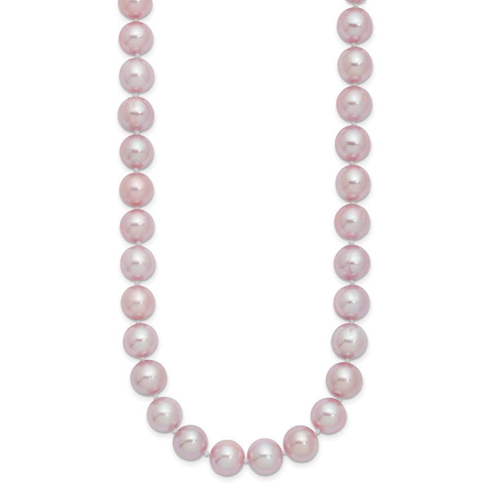 Sterling Silver Rhodium-plated 9- Purple Near-Round Freshwater Cultured Pearl Necklace