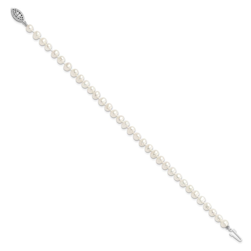 Sterling Silver Rhodium-plated 5- White Near-Round Freshwater Cultured Pearl Bracelet