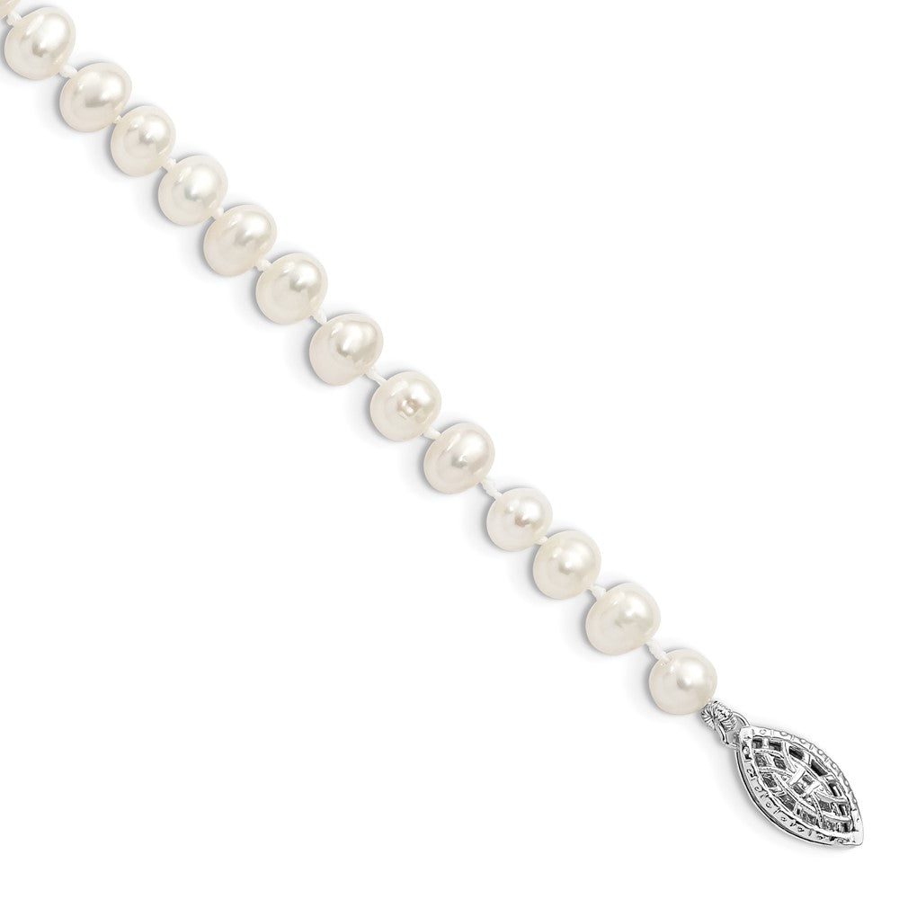 Sterling Silver Rhodium-plated 5- White Near-Round Freshwater Cultured Pearl Bracelet