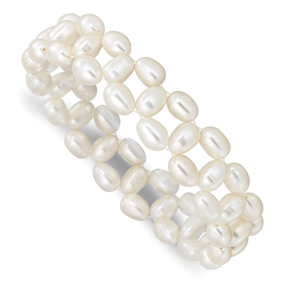 6- White Rice Freshwater Cultured Pearl Stretch Bracelet