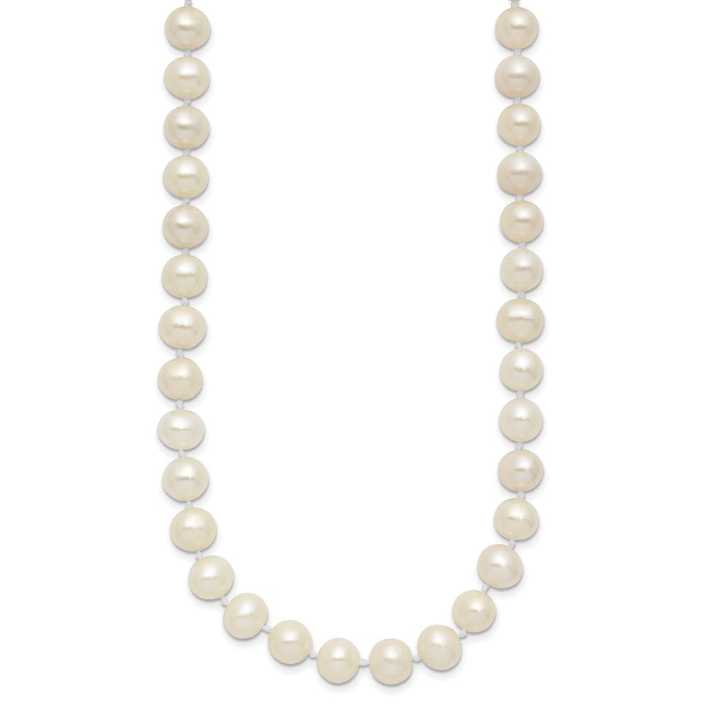 Sterling Silver Rhodium-plated 7- White Near-Round Freshwater Cultured Pearl Necklace