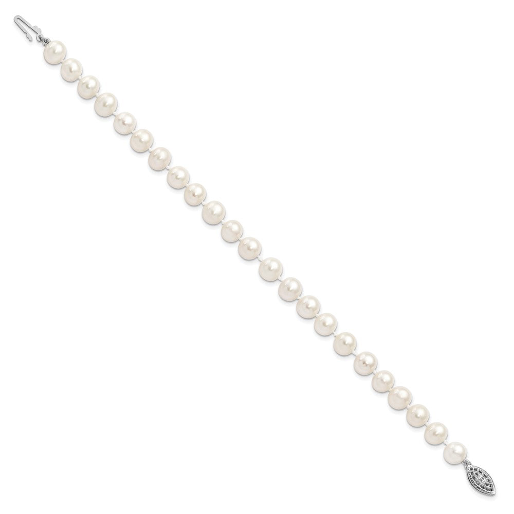 Sterling Silver Rhodium-plated 7- White Near-Round Freshwater Cultured Pearl Bracelet