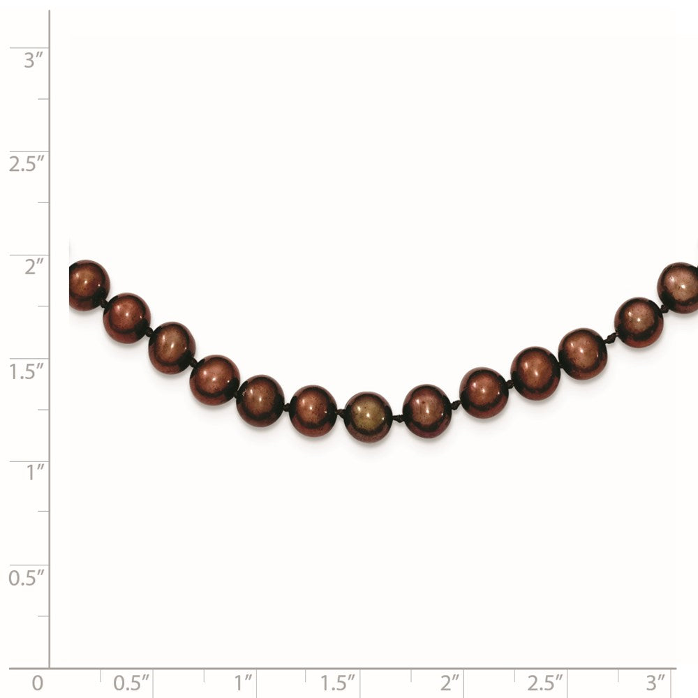 Sterling Silver Rhodium-plated 6- Brown Near-Round Freshwater Cultured Pearl Necklace