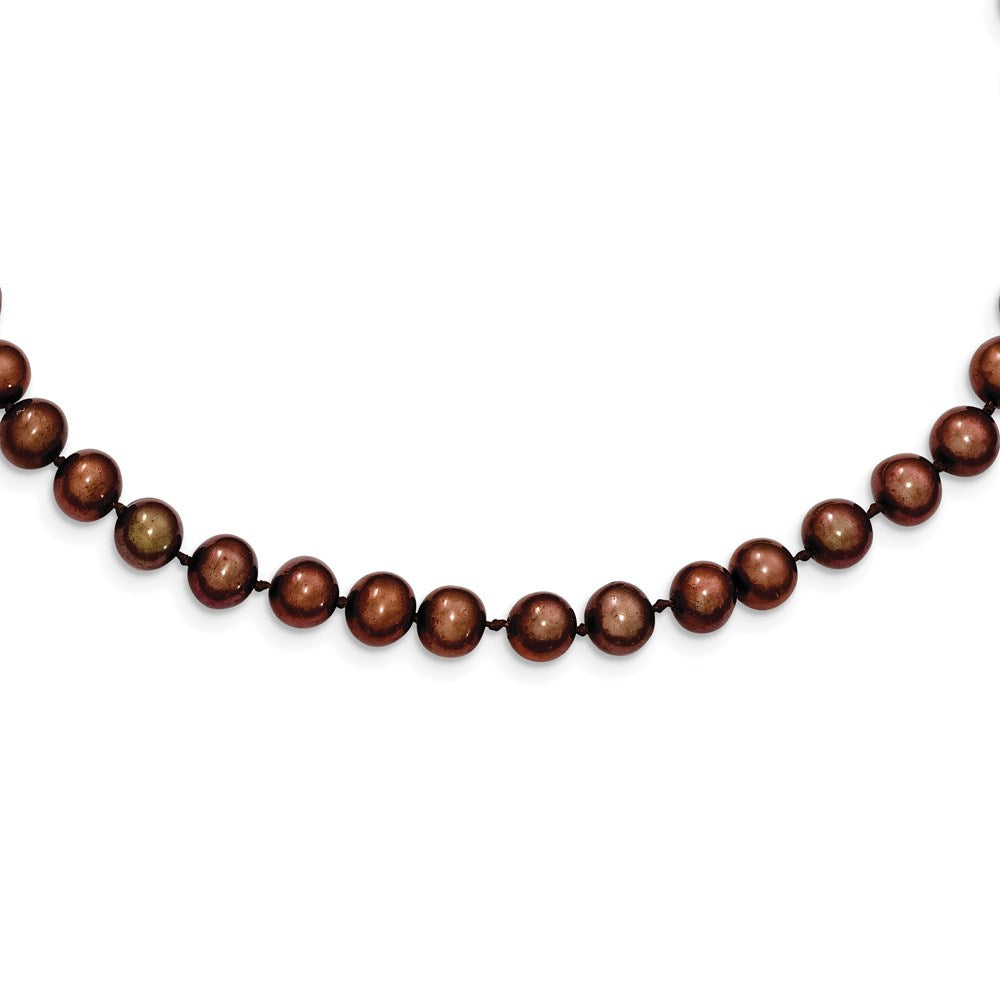 Sterling Silver Rhodium-plated 6- Brown Near-Round Freshwater Cultured Pearl Necklace