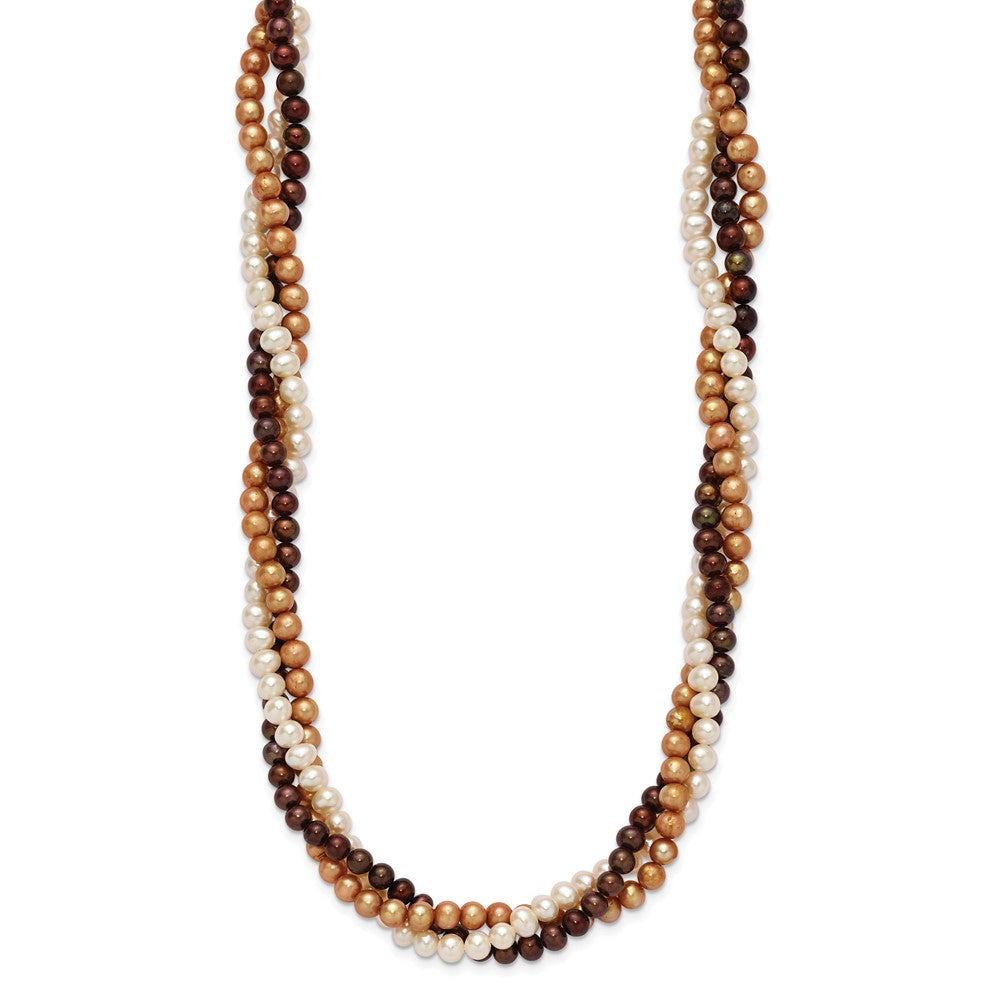 SS Rh-plated 5- White, Brown, Beige FWC Pearl w/ ext. Necklace