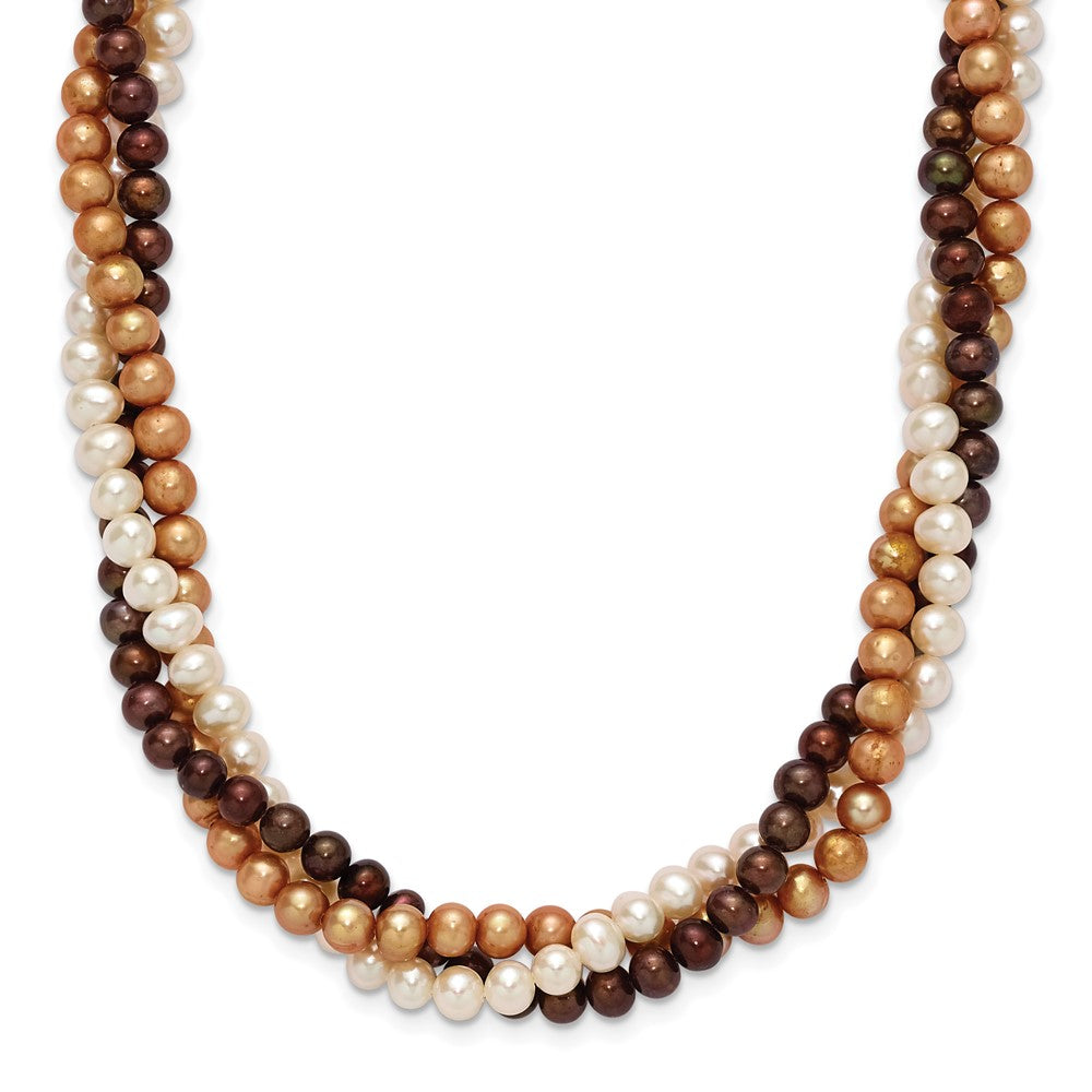 SS Rh-plated 5- White, Brown, Beige FWC Pearl w/ ext. Necklace