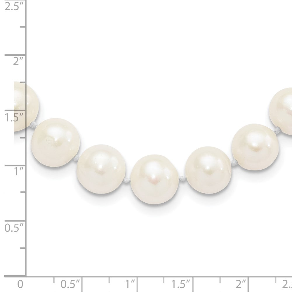Sterling Silver Rhodium-plated 10- White Near-Round Freshwater Cultured Pearl Necklace