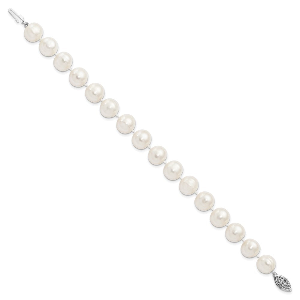 Sterling Silver Rhodium-plated 10- White Near-Round Freshwater Cultured Pearl Bracelet