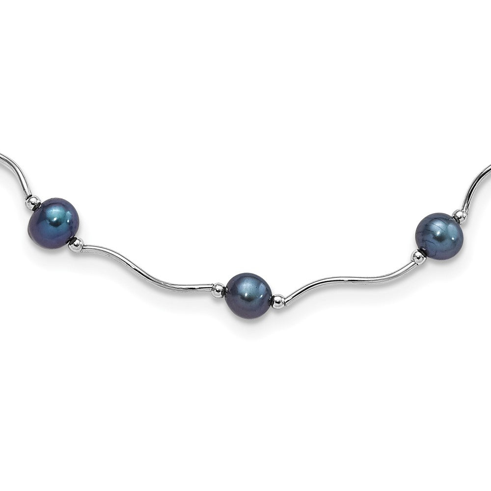 Sterling Silver Rh-plated 6- Black FW Cultured Pearl Necklace