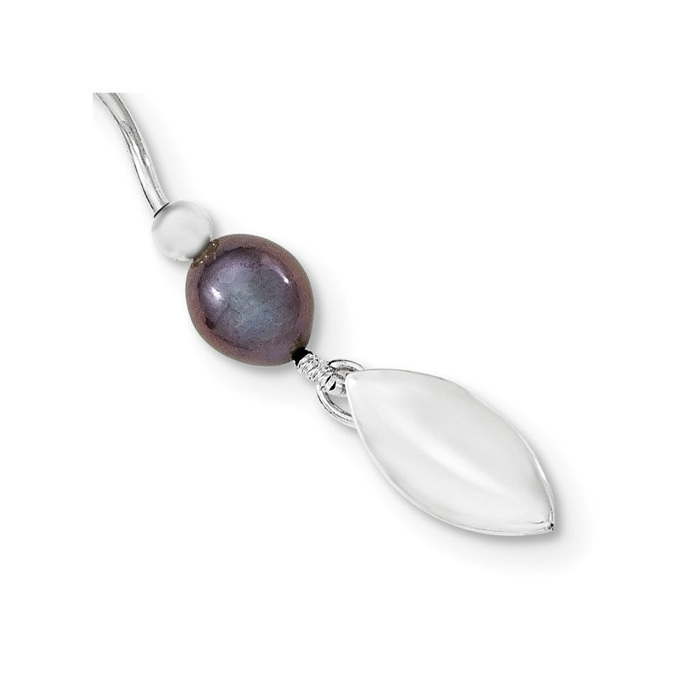 Sterling Silver Rhodium-plated 6- Black Rice Freshwater Cultured Pearl 16-Station Necklace