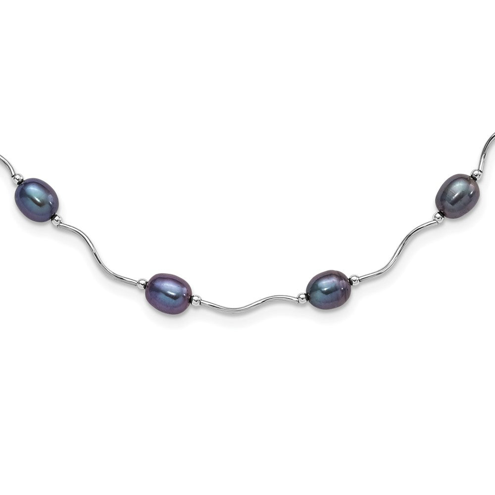 Sterling Silver Rhodium-plated 6- Black Rice Freshwater Cultured Pearl 16-Station Necklace