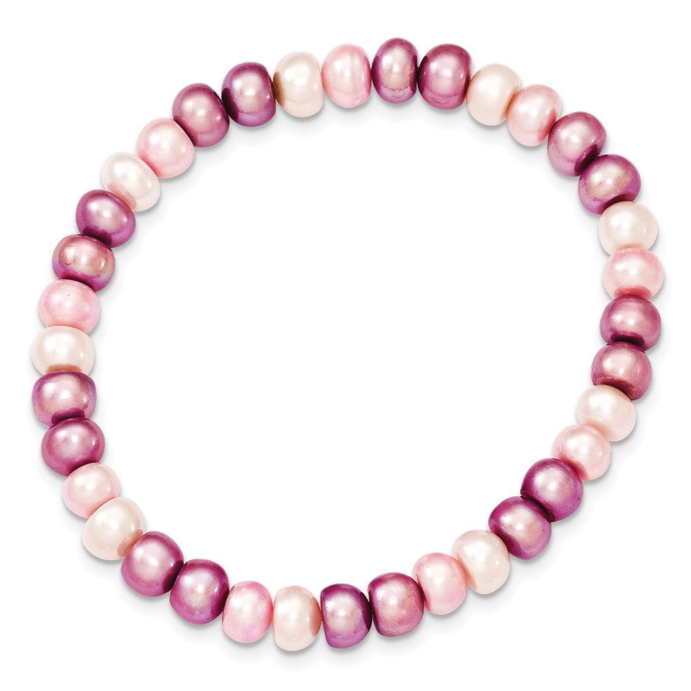 6- White/Lavender/Pink Button Freshwater Cultured Pearl Stretch Bracelet