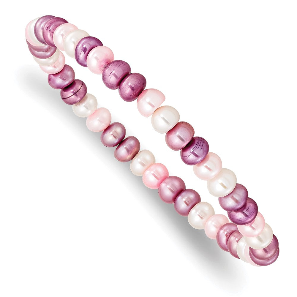 6- White/Lavender/Pink Button Freshwater Cultured Pearl Stretch Bracelet