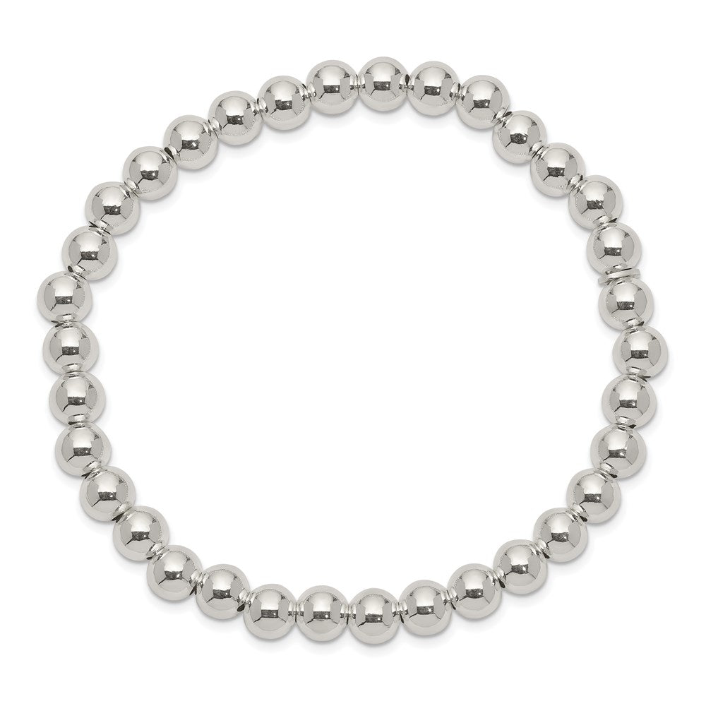Sterling Silver Polished Beaded Stretch Bracelet
