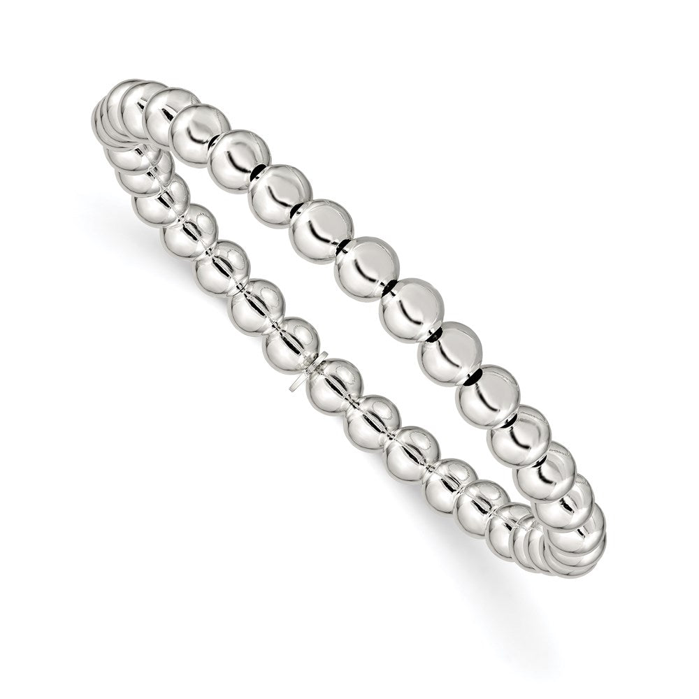 Sterling Silver Polished Beaded Stretch Bracelet