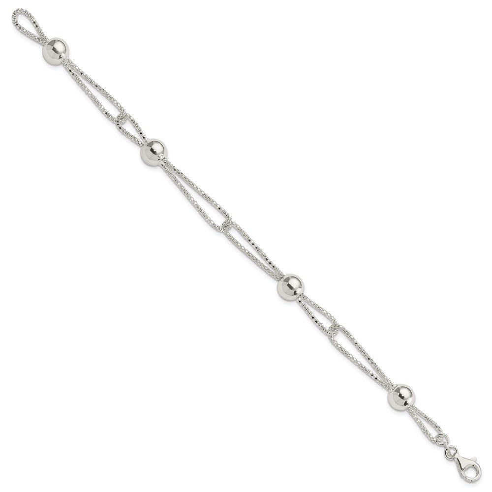 Sterling Silver Fancy Double Strand Beaded Bracelet