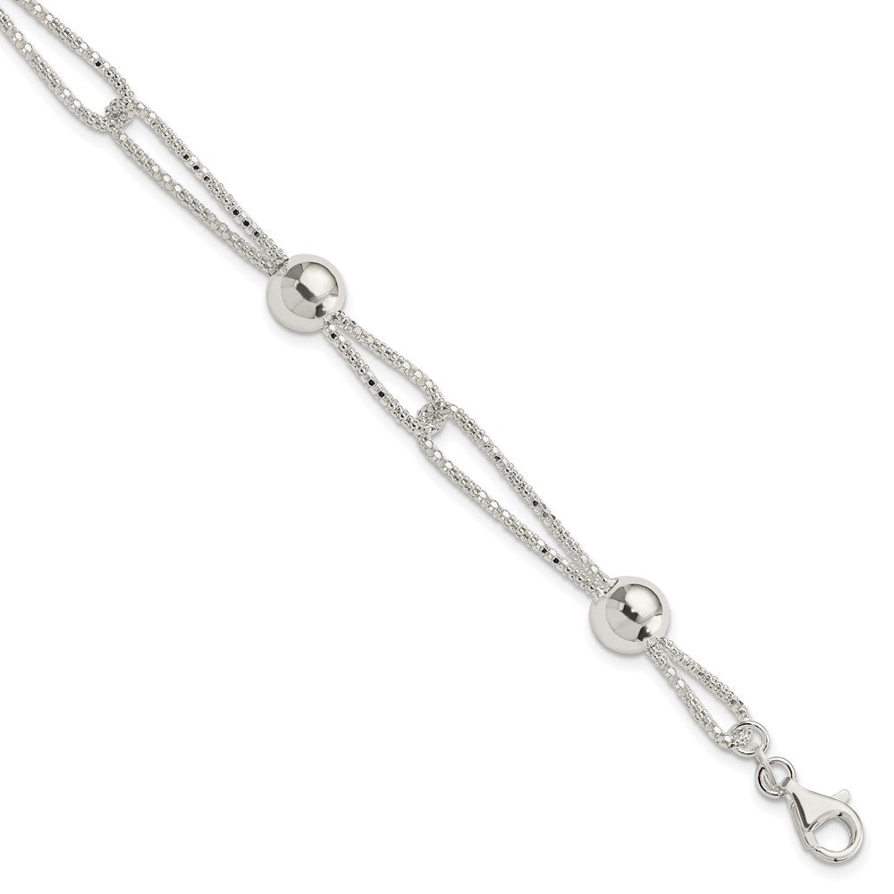 Sterling Silver Fancy Double Strand Beaded Bracelet