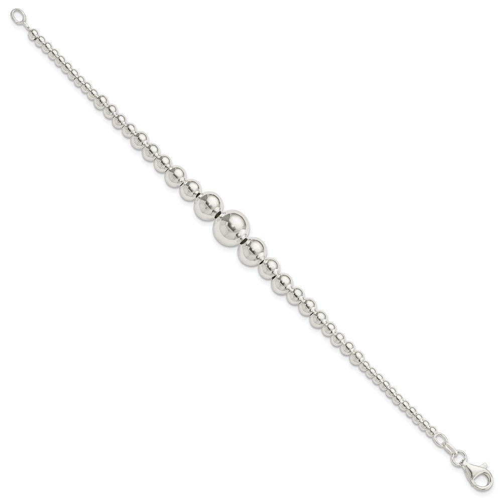 Sterling Silver Polished Graduated Round Bead Bracelet
