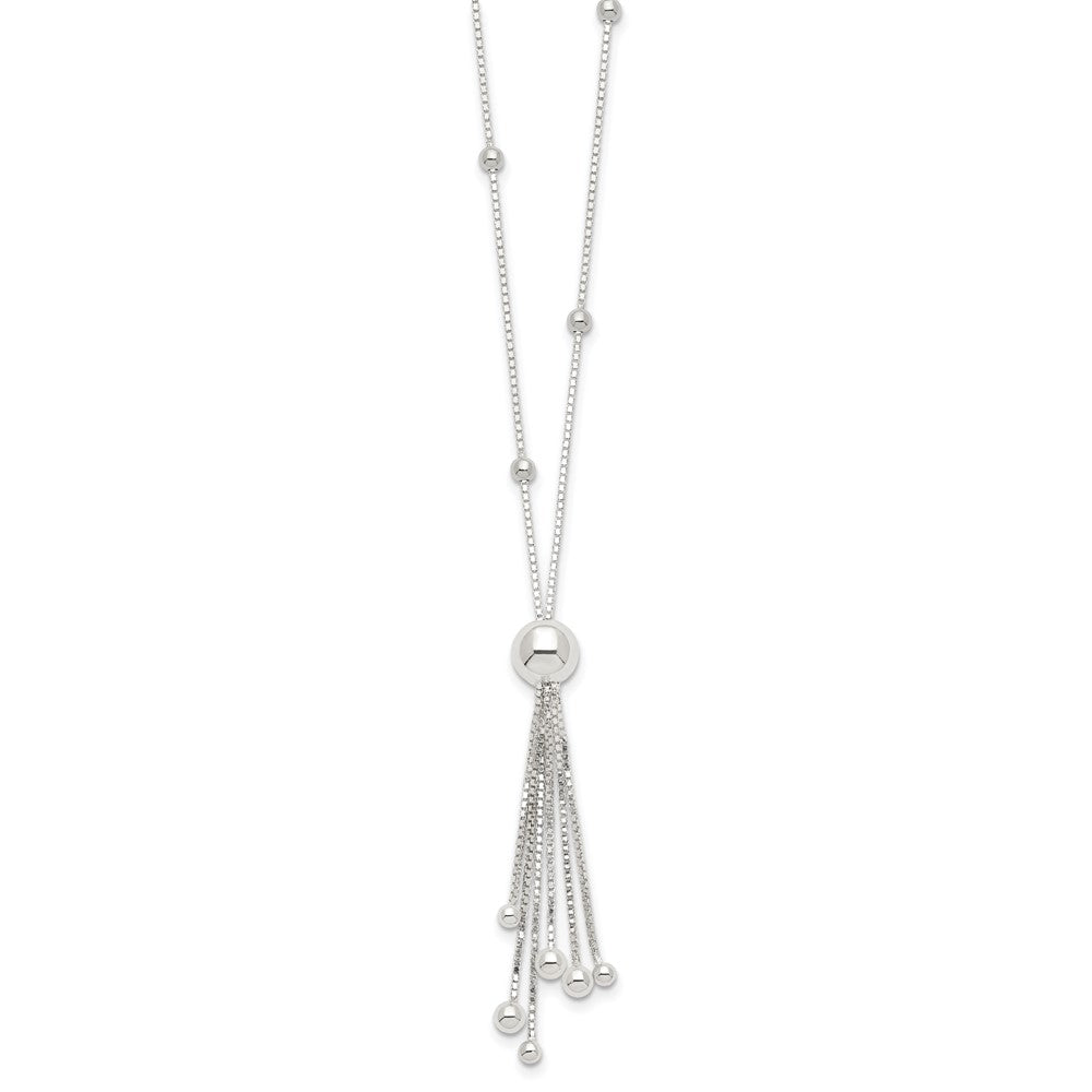 Sterling Silver Polished Beaded Multi-chain Tassel Lariat Necklace