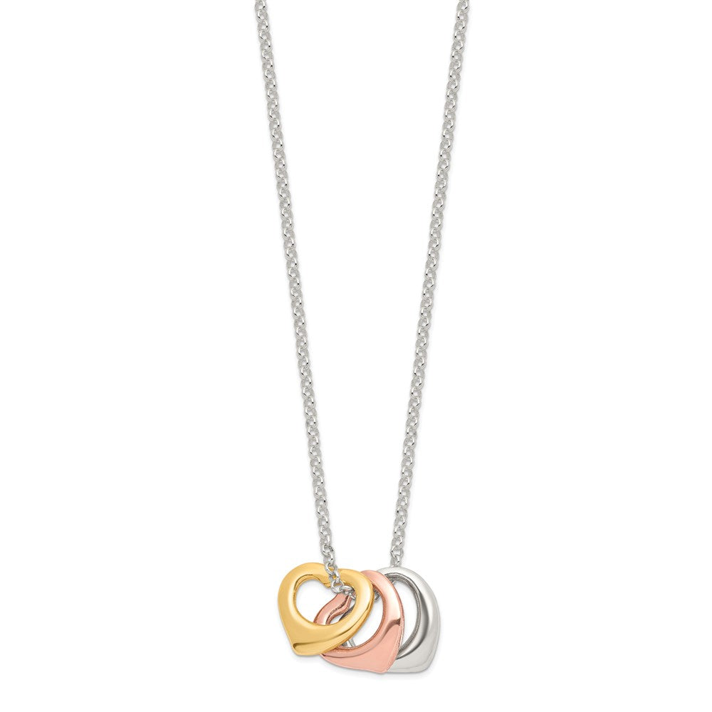 Sterling Silver Polished Three-tone Heart Necklace