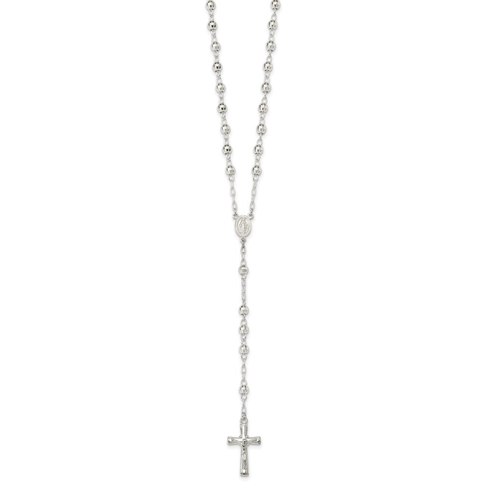 Sterling Silver Polished and Textured Bead Rosary Necklace