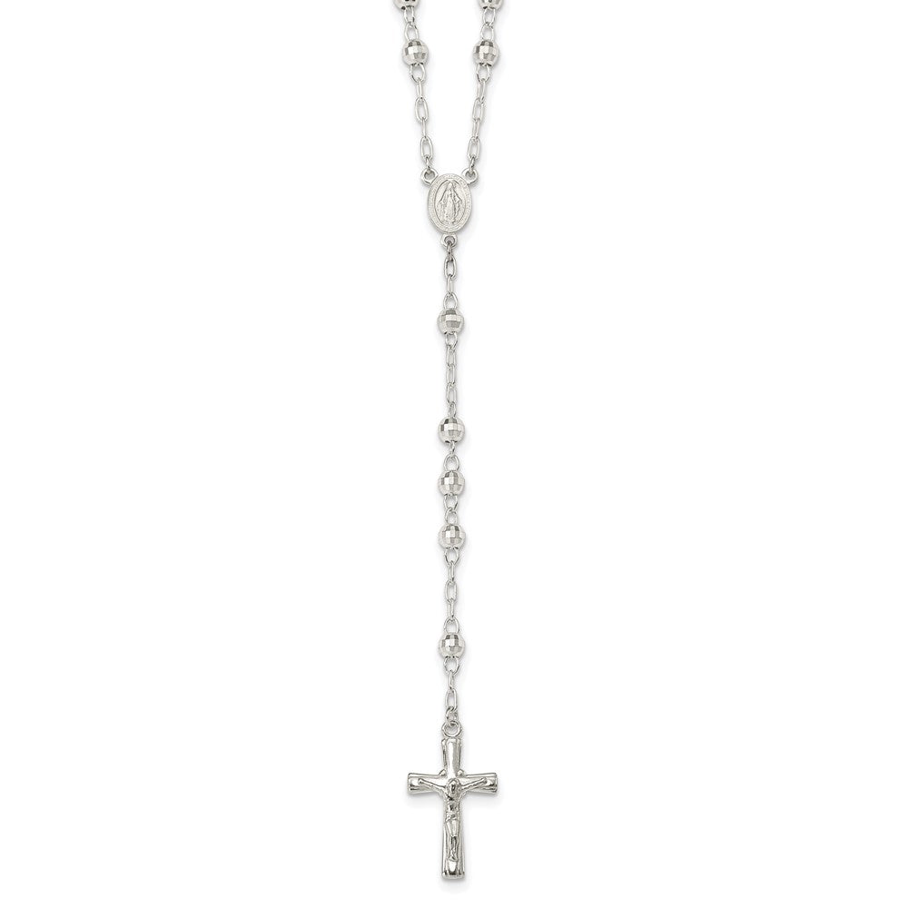 Sterling Silver Polished and Textured Bead Rosary Necklace