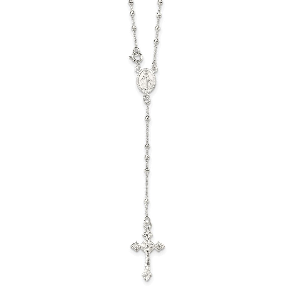 Sterling Silver Polished Beaded Rosary Necklace