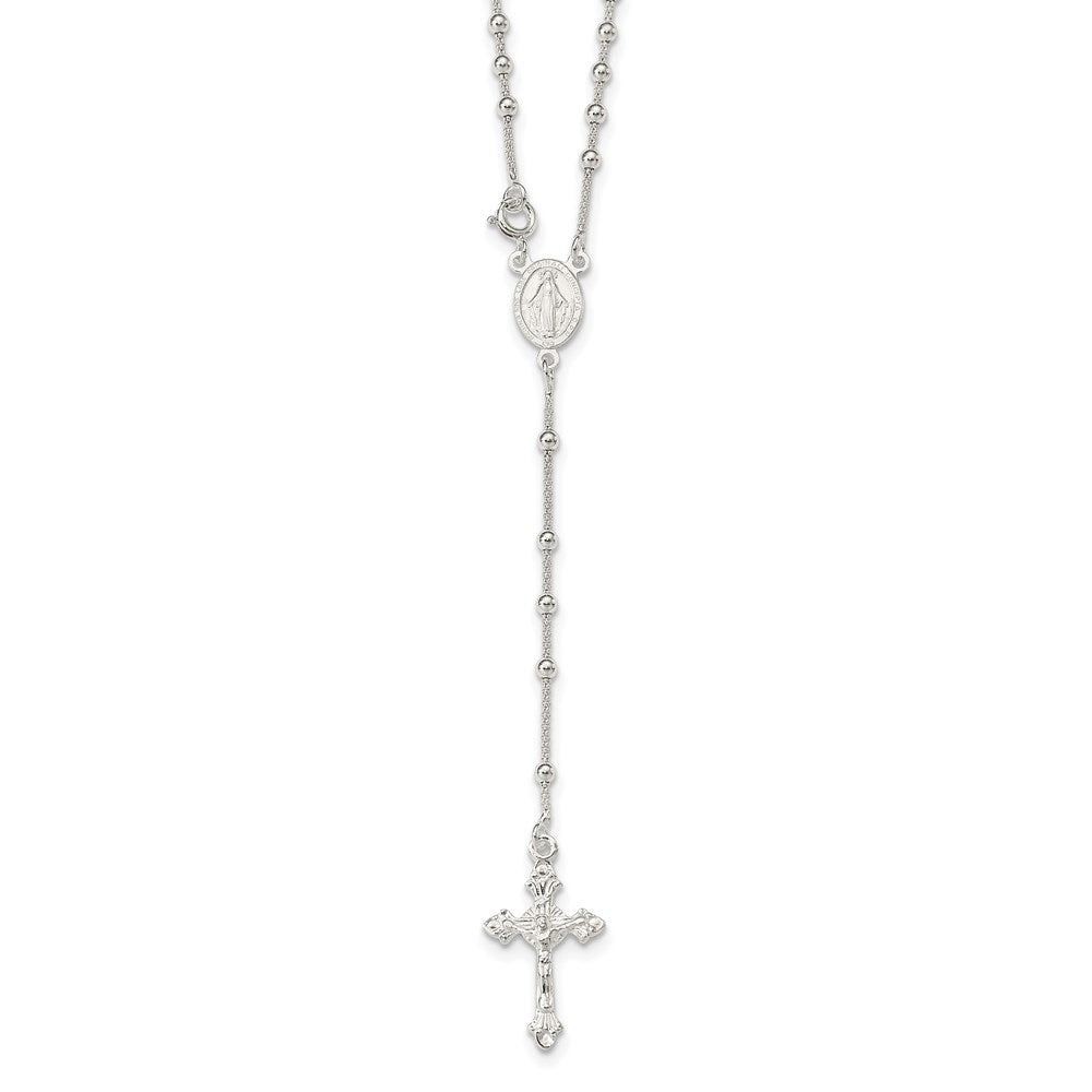 Sterling Silver Polished Bead Rosary Necklace