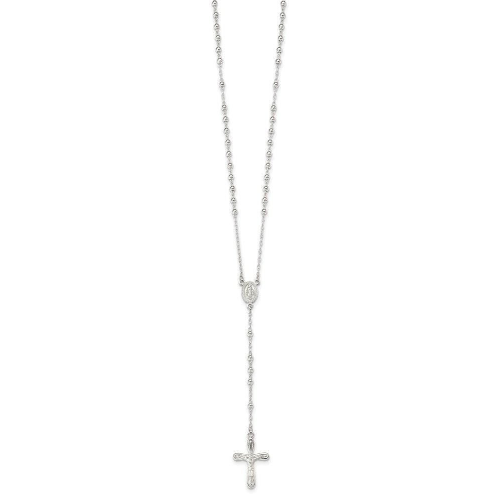 Sterling Silver Polished Crucifix Rosary Necklace