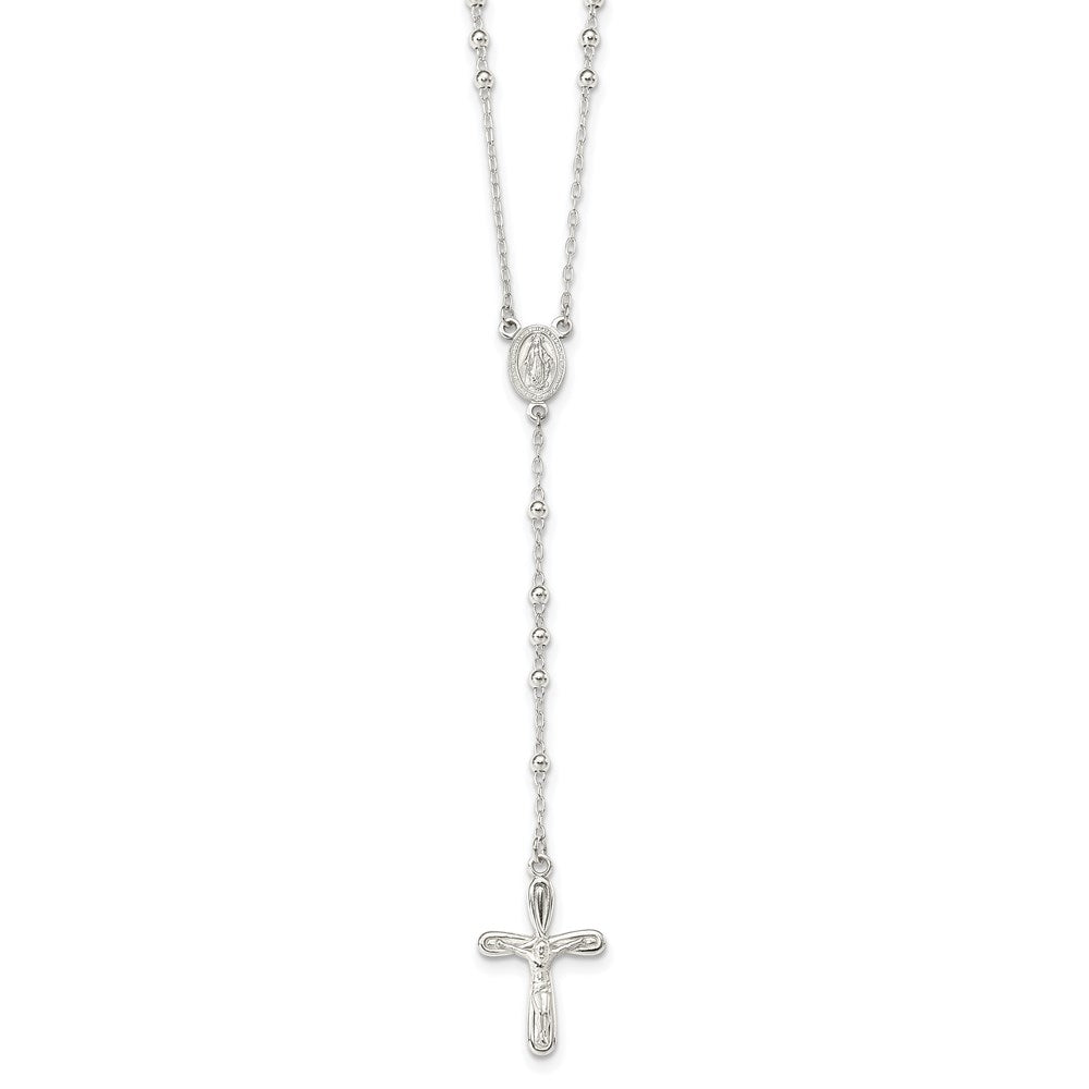 Sterling Silver Polished Crucifix Rosary Necklace