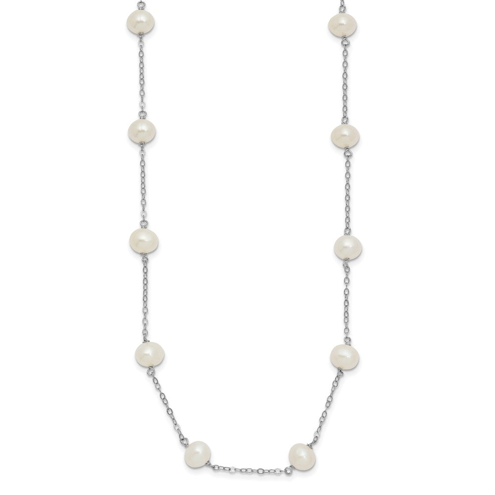 Sterling Silver Rhodium-plated 6- White Near-Round Freshwater Cultured Pearl 14-Station Necklace