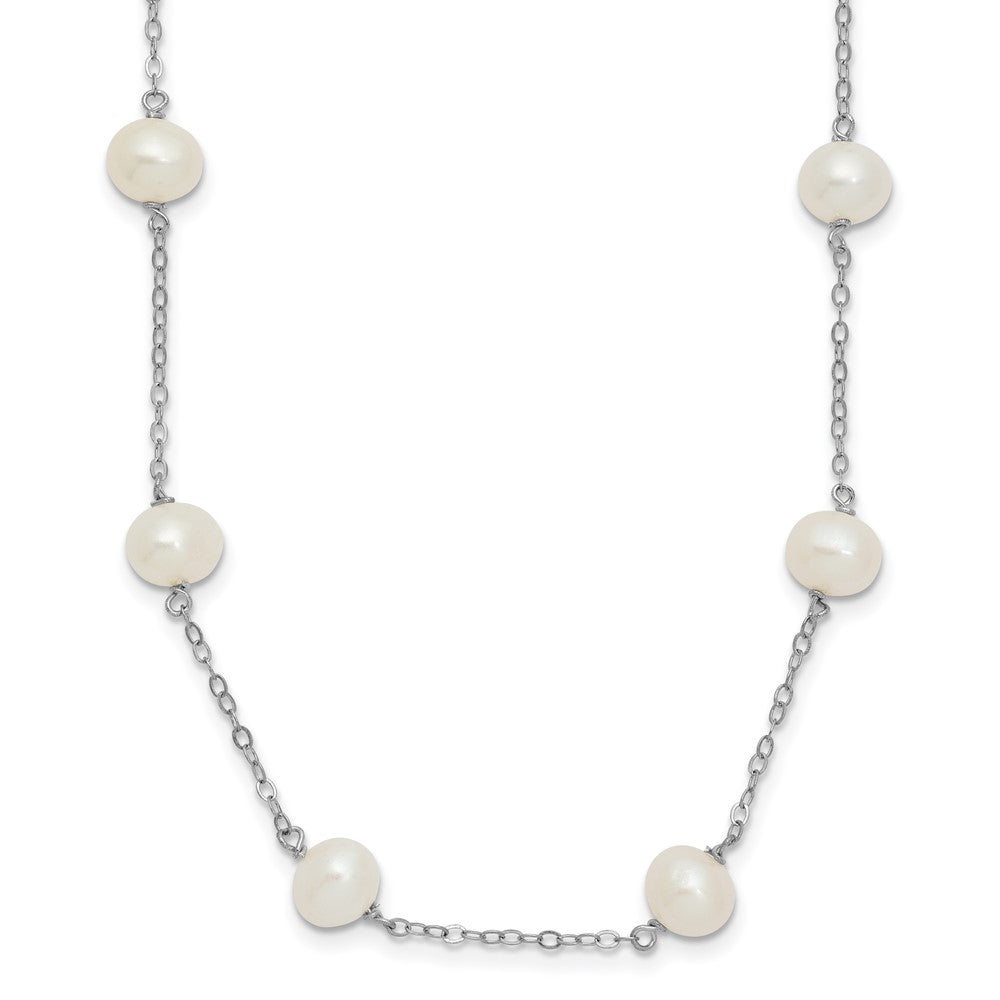 Sterling Silver Rhodium-plated 6- White Near-Round Freshwater Cultured Pearl 14-Station Necklace
