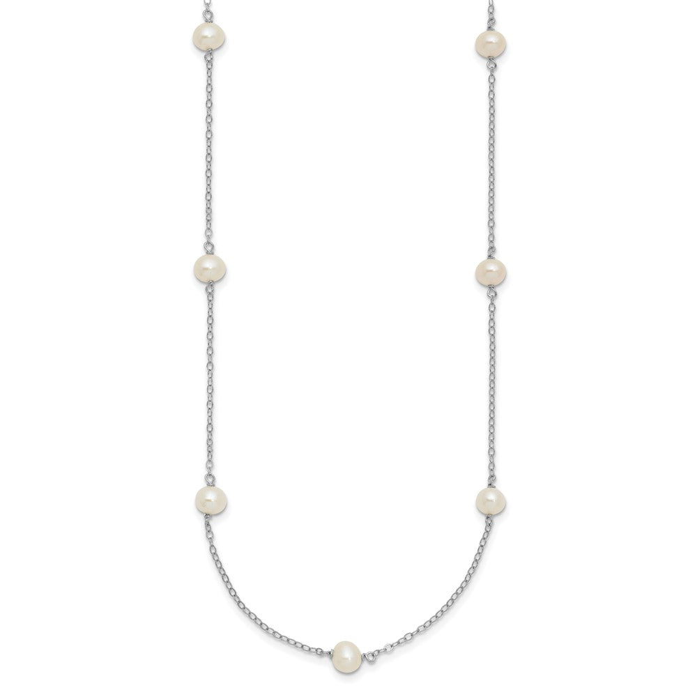 Sterling Silver Rhodium-plated 5- White Near-Round Freshwater Cultured Pearl 8-Station Necklace