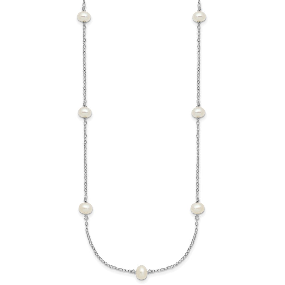 Sterling Silver Rhodium-plated 4- White Near-Round Freshwater Cultured Pearl 9-Station Necklace