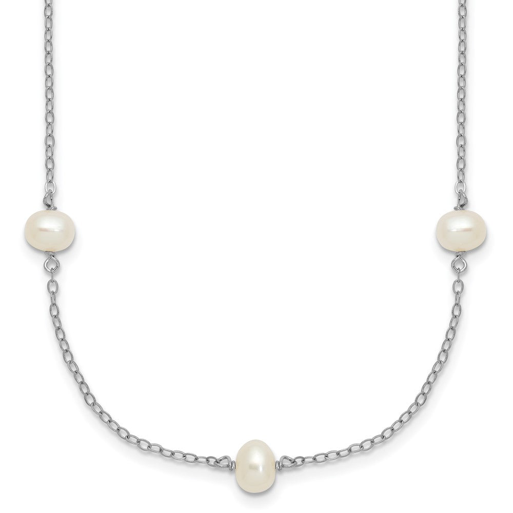Sterling Silver Rhodium-plated 4- White Near-Round Freshwater Cultured Pearl 9-Station Necklace