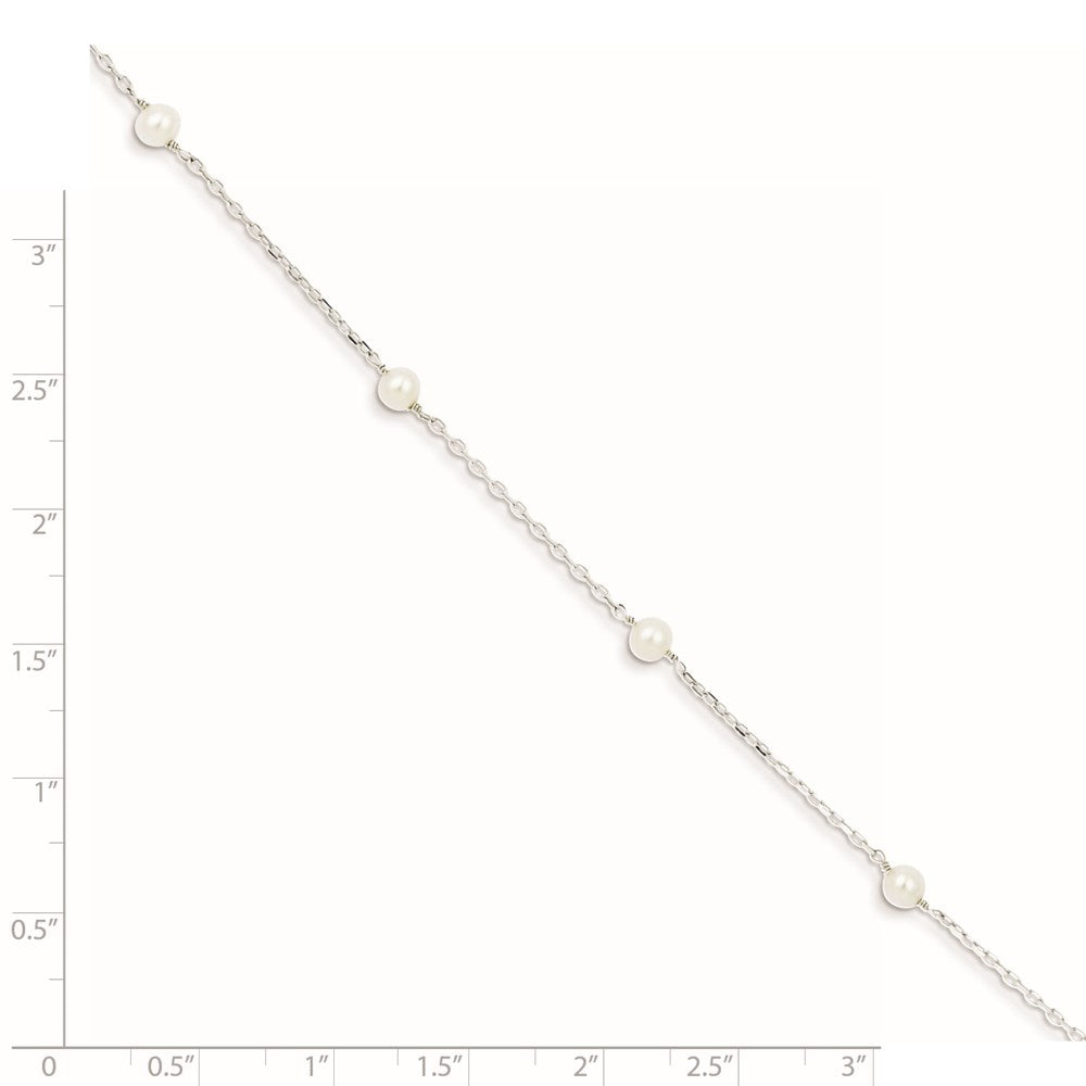Sterling Silver Rhodium-plated 5- White Round Freshwater Cultured Pearl 5-Station Bracelet