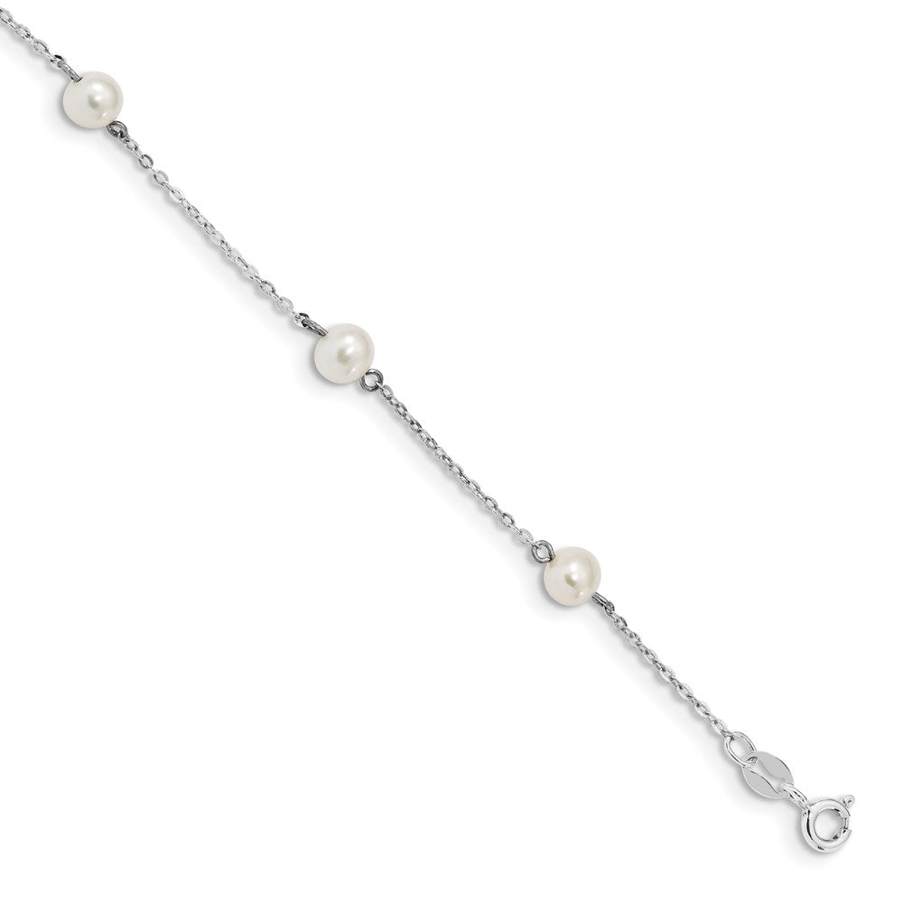 Sterling Silver Rhodium-plated 5- White Round Freshwater Cultured Pearl 5-Station Bracelet