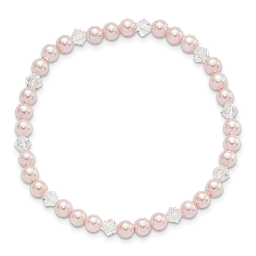 Children's Pink Shell Bead & Crystal Stretch Bracelet