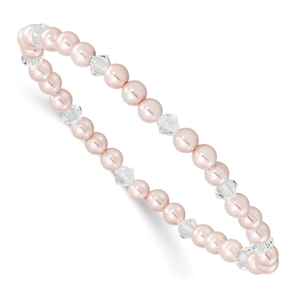 Children's Pink Shell Bead & Crystal Stretch Bracelet