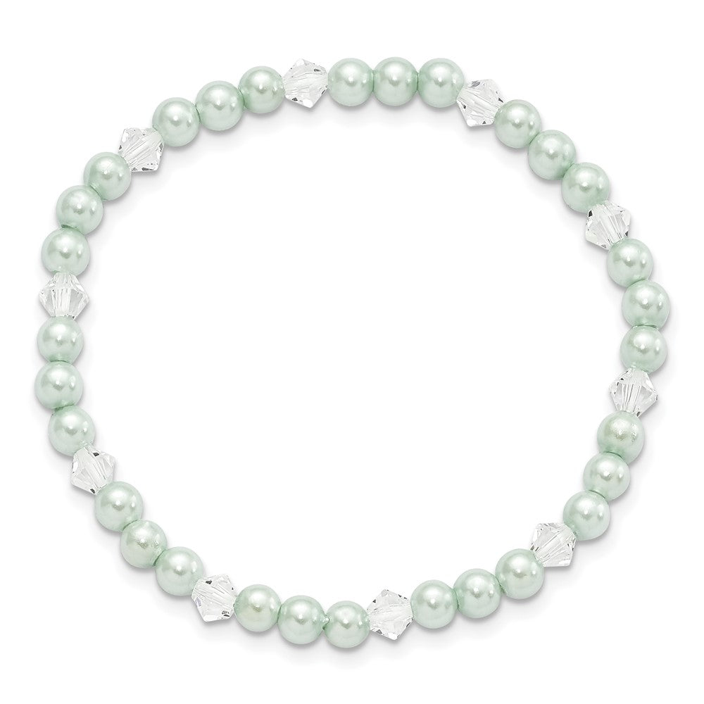 Children's Green Shell Bead & Crystal Stretch Bracelet