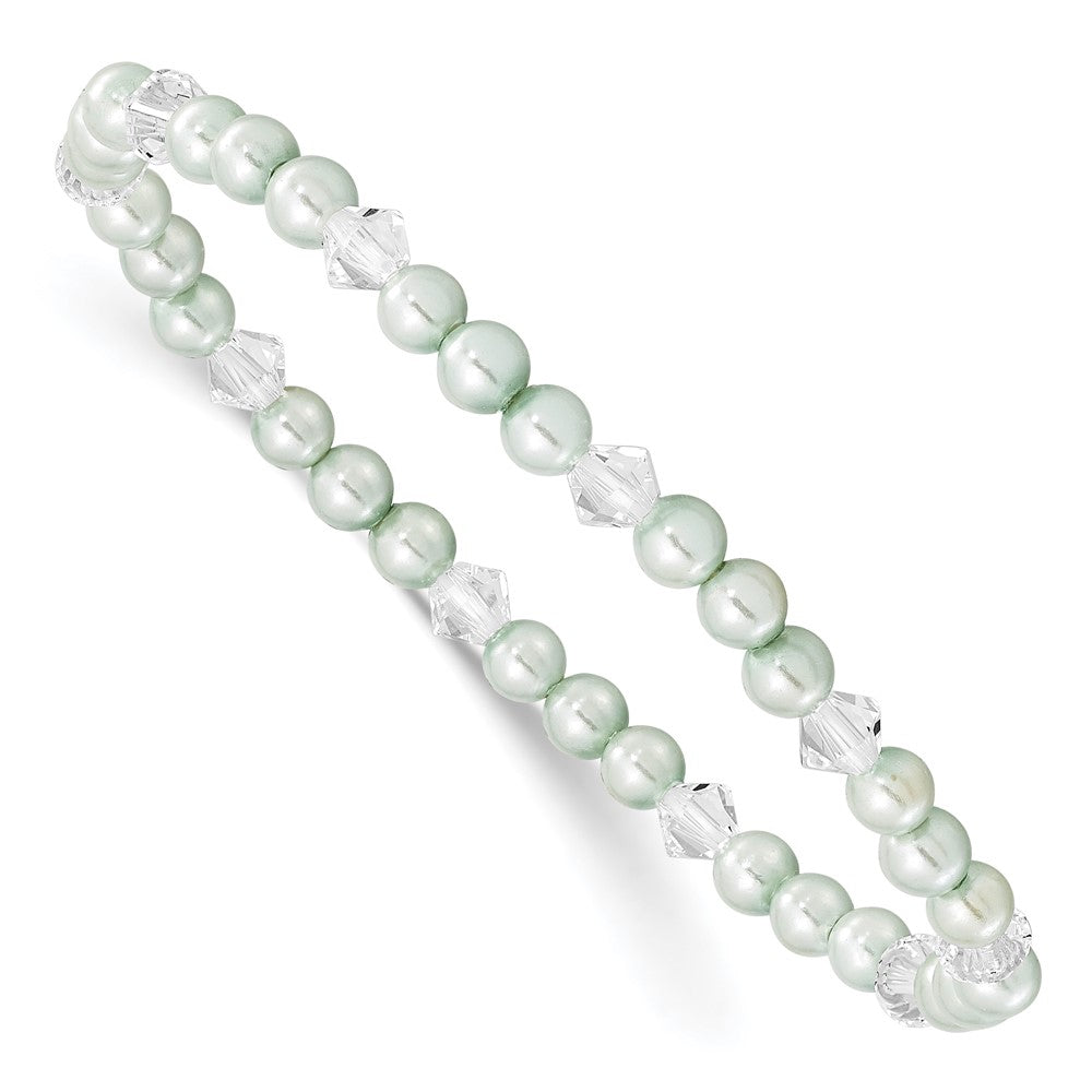 Children's Green Shell Bead & Crystal Stretch Bracelet